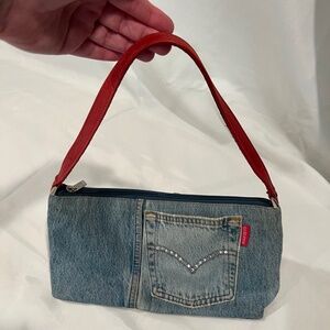 Harvey's Denim Handbag with Red Leather Strap Vintage RARE *EUC*